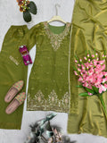 Heavy Two Tone Fandy Silk with Heavy Embroidery Sequins Work Salwar Kameez