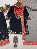 New Fancy Design Pakistani Top - Plazzo And Dupatta Set Fully Stitched