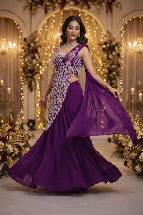 New Super Trending Embroidery Sequence work ready to wear saree with Embroidery Blouse