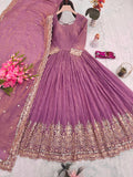 Designer Party Wear Fandy Silk Gown With Embroidery Sequins Work