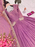 Designer Party Wear Fandy Silk Gown With Embroidery Sequins Work
