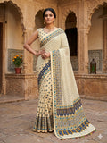 Chinnon Ajrak Digital Print with Real Mirror Work Beautiful Saree
