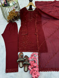 New Designer Party Wear Look Pure Heavy Faux Georgette Top Plazzo & Dupatta Set