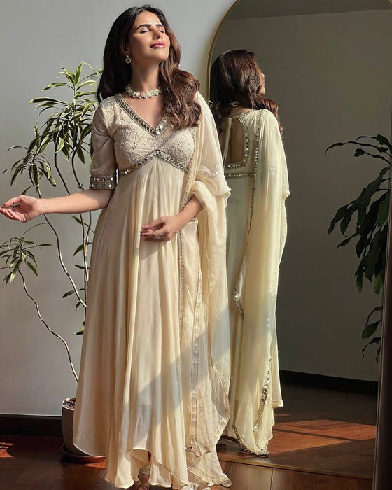 Real Mirror Work Gown With Embroidery And Chikankari Work