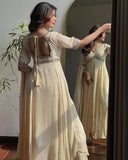 Real Mirror Work Gown With Embroidery And Chikankari Work