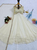 Real Mirror Work Gown With Embroidery And Chikankari Work