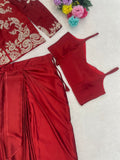 Heavy Rangoli Silk with Embroidery multi thread sequence Work Lehenga Blouse Koti Set