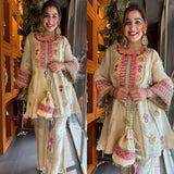 EXCLUSIVE & TRENDY CO-ORD SET WITH MIRROR AND SEQUENCE EMBROIDERED TOP AND PLAZZO