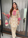 EXCLUSIVE & TRENDY CO-ORD SET WITH MIRROR AND SEQUENCE EMBROIDERED TOP AND PLAZZO