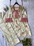 EXCLUSIVE & TRENDY CO-ORD SET WITH MIRROR AND SEQUENCE EMBROIDERED TOP AND PLAZZO
