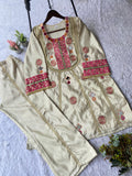 EXCLUSIVE & TRENDY CO-ORD SET WITH MIRROR AND SEQUENCE EMBROIDERED TOP AND PLAZZO