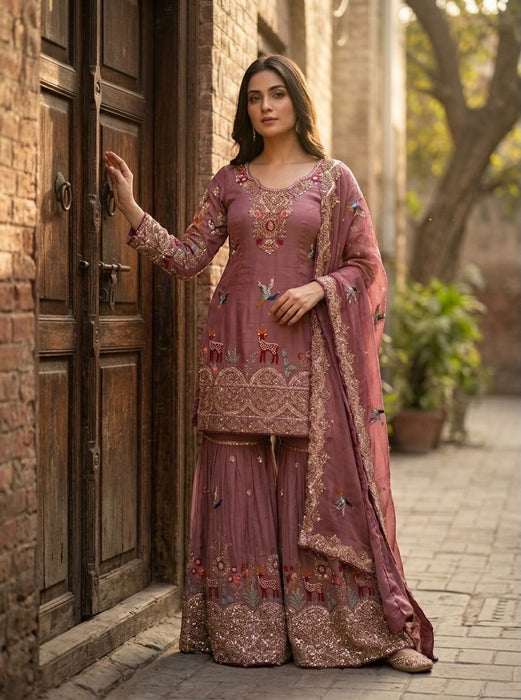 Pure Cinon Silk With Embroidery Molty Nidal 5mm Sequences Work Salwar Kameez