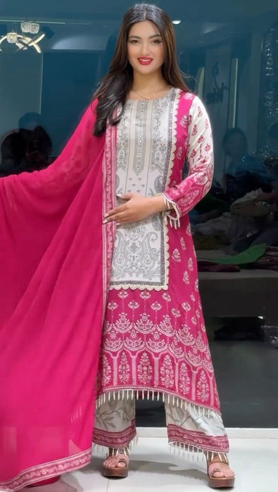 New Designer Party Wear A-Line Pattern Fancy Top-Plazzo and Dupatta With Heavy Real Mirror Hand Work