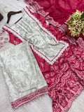 New Designer Party Wear A-Line Pattern Fancy Top-Plazzo and Dupatta With Heavy Real Mirror Hand Work