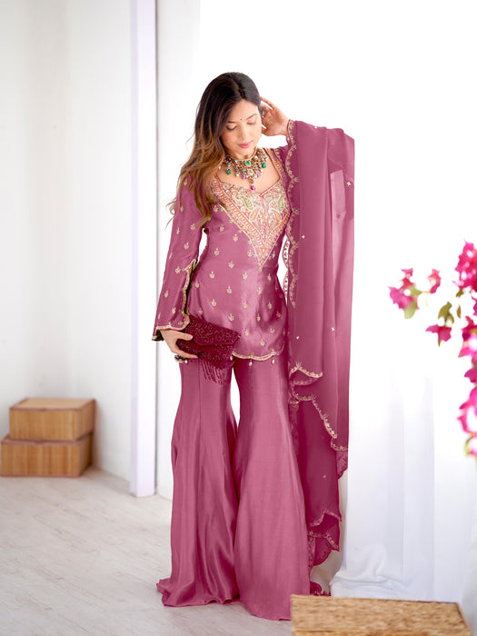 New Designer simar silk With Embroidery Work Top-Bottom And Dupatta Set