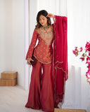 New Designer simar silk With Embroidery Work Top-Bottom And Dupatta Set