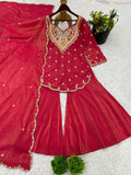 New Designer simar silk With Embroidery Work Top-Bottom And Dupatta Set