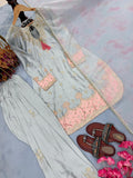 New Designer Party Wear Look Pure Japan Satin Top & Farshi Palazzo With Dupatta set