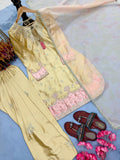 New Designer Party Wear Look Pure Japan Satin Top & Farshi Palazzo With Dupatta set