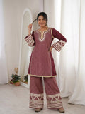 Designer 2 Piece  Soft Maslin Suit With Embellishment Work