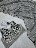 Butterfly Soft Net Saree With Beautiful Embroidery, Sequins And Pearl Work