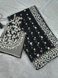 Butterfly Soft Net Saree With Beautiful Embroidery, Sequins And Pearl Work