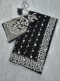 Butterfly Soft Net Saree With Beautiful Embroidery, Sequins And Pearl Work