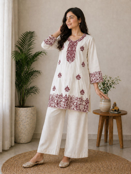 Rayon Cotton 14kg with Embroidery Work Designer Party Wear Look Co-ord set
