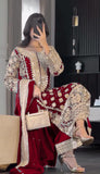 Designer Faux Georgette With Heavy Embroidery Sequence Work Top-Bottom And Dupatta Set
