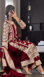 Designer Faux Georgette With Heavy Embroidery Sequence Work Top-Bottom And Dupatta Set