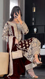 Designer Faux Georgette With Heavy Embroidery Sequence Work Top-Bottom And Dupatta Set
