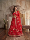 Beautiful Peacock Design Faux Georgette Lehenga Embellished With Beautiful Embroidery Work With Jari Work And Heavy  Sequins Work