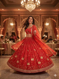 Beautiful Peacock Design Faux Georgette Lehenga Embellished With Beautiful Embroidery Work With Jari Work And Heavy  Sequins Work