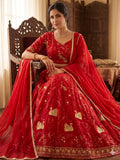 Beautiful Peacock Design Faux Georgette Lehenga Embellished With Beautiful Embroidery Work With Jari Work And Heavy  Sequins Work