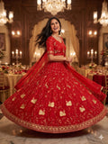 Beautiful Peacock Design Faux Georgette Lehenga Embellished With Beautiful Embroidery Work With Jari Work And Heavy  Sequins Work