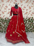 Beautiful Peacock Design Faux Georgette Lehenga Embellished With Beautiful Embroidery Work With Jari Work And Heavy  Sequins Work