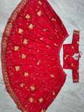 Beautiful Peacock Design Faux Georgette Lehenga Embellished With Beautiful Embroidery Work With Jari Work And Heavy  Sequins Work