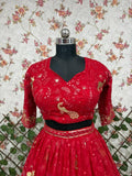 Beautiful Peacock Design Faux Georgette Lehenga Embellished With Beautiful Embroidery Work With Jari Work And Heavy  Sequins Work