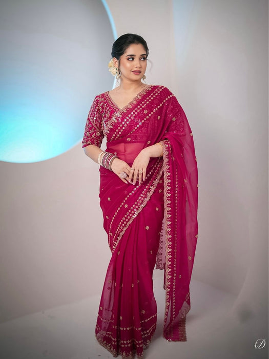 Designer Fandy Satin Silk Saree With Embroidery Work