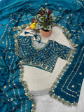 Designer Fandy Satin Silk Saree With Embroidery Work