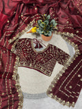 Designer Fandy Satin Silk Saree With Embroidery Work