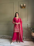 Designer Faux Georgette Salwar Kameez With Embroidery And Sequins Work