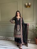 Designer Faux Georgette Salwar Kameez With Embroidery And Sequins Work