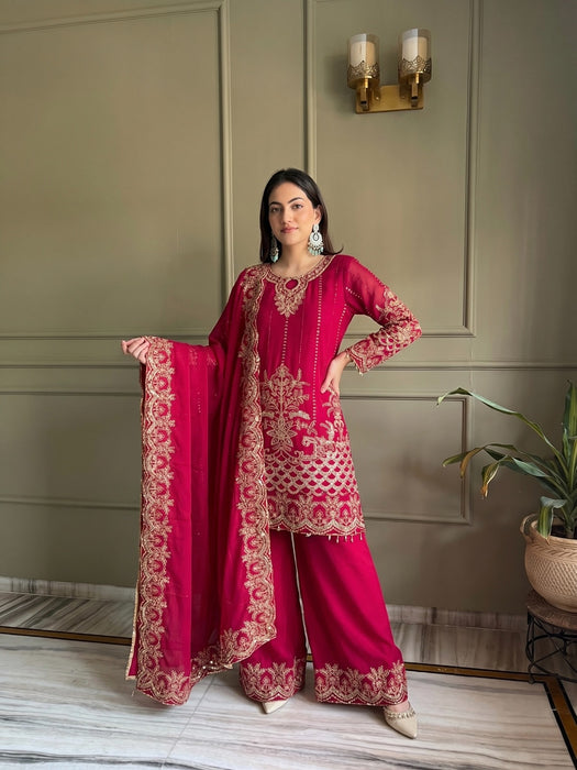 Designer Faux Georgette Salwar Kameez With Embroidery And Sequins Work