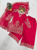 Designer Faux Georgette Salwar Kameez With Embroidery And Sequins Work