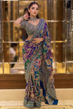 Beautiful Real Mirror Work Chinon Silk Printed Saree
