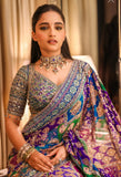 Beautiful Real Mirror Work Chinon Silk Printed Saree
