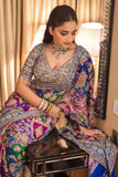 Beautiful Real Mirror Work Chinon Silk Printed Saree
