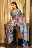 Beautiful Real Mirror Work Chinon Silk Printed Saree