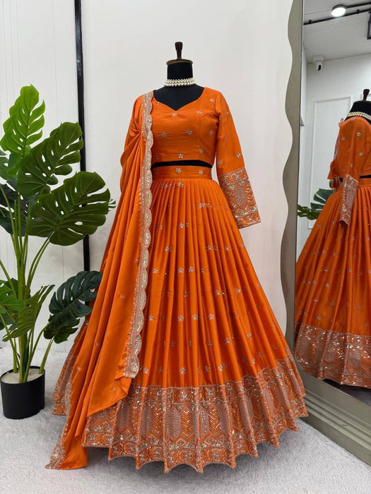 Beautifl Satin Silk Lehenga Choli With Heavy thread with Sequnce Work